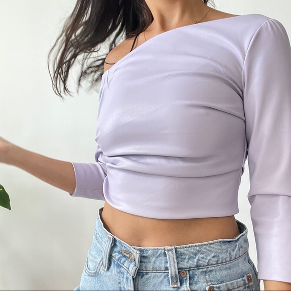 NWT Zara lilac faux leather asymmetric top XS - Picture 3 of 9
